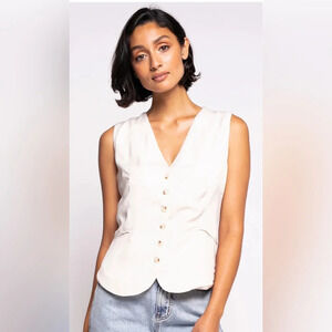 Pink Martini Elena Button Up Vest Beige Size XL Vest Top Cottagecore